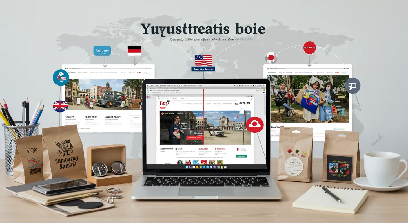 A laptop displaying various online shopping websites, surrounded by parcels and shopping bags, illustrating alternative e-commerce platforms to AliExpress for unique and niche products.