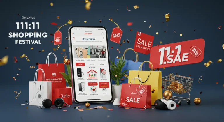 Exciting online shopping deals and discounts on electronics, gadgets, and fashion for AliExpress 11.11 Global Shopping Festival 2025, featuring vibrant digital banners.