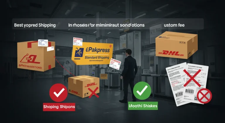 AliExpress parcel delivered in UK, buyer choosing cost-effective shipping method online to reduce customs fees, highlighting smart online shopping strategies.