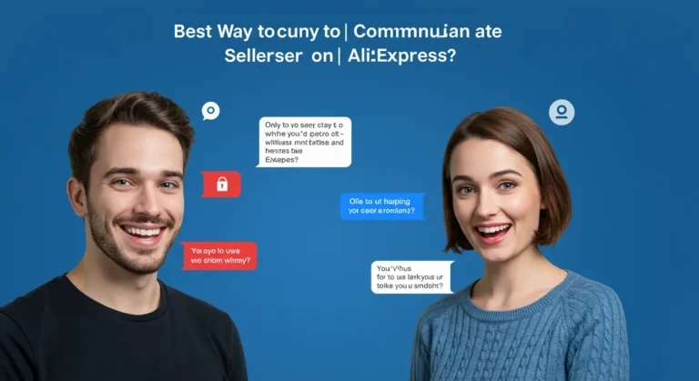 AliExpress chat window displaying a conversation in English between buyer and seller, discussing product details and shipping for an online shopping order.