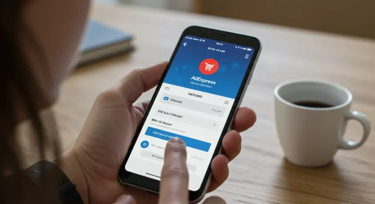 User navigating the AliExpress app on a smartphone screen, selecting refund claim options after receiving an incorrect online shopping order.