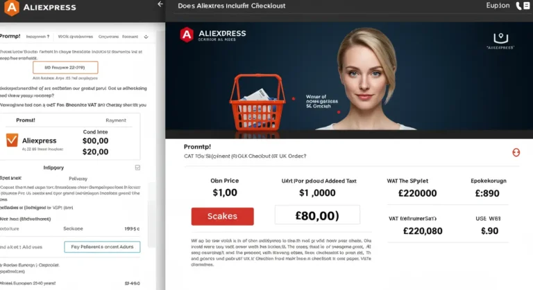 Aliexpress checkout screen displaying product price breakdown, highlighting VAT included for a UK order, illustrating transparent tax calculation during online shopping.