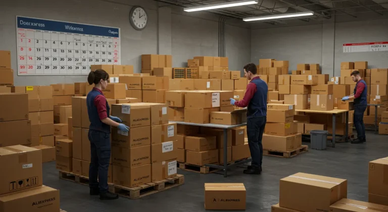 Aliexpress delivery van on a weekend, packages being handed to a customer, highlighting online shopping and weekend or holiday shipping services.