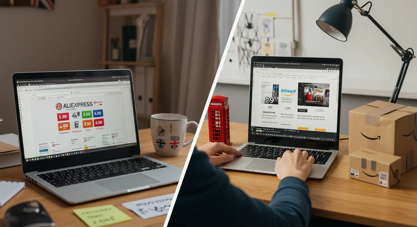 For UK users, Amazon generally offers faster shipping, more reliable customer service, and easier returns compared to AliExpress, which tends to have lower prices but longer delivery times and less predictable buyer support.