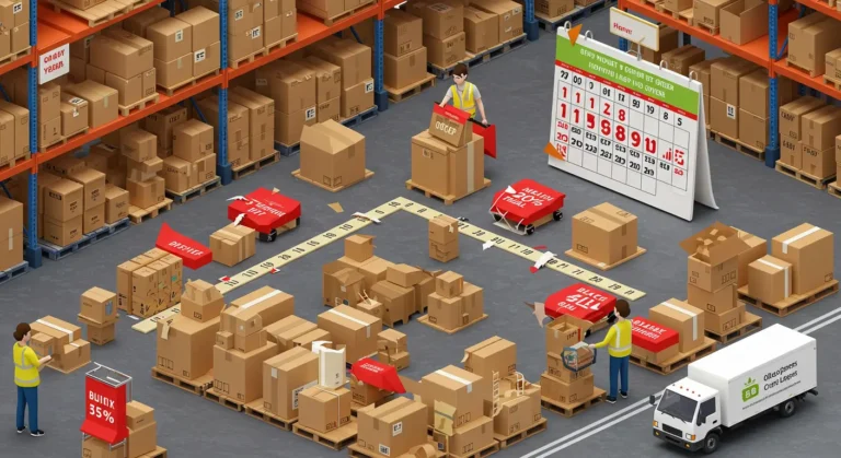 Aliexpress shipping delays during holidays and sales, with packed warehouses, couriers handling extra parcels, and longer delivery times affecting online shopping orders.