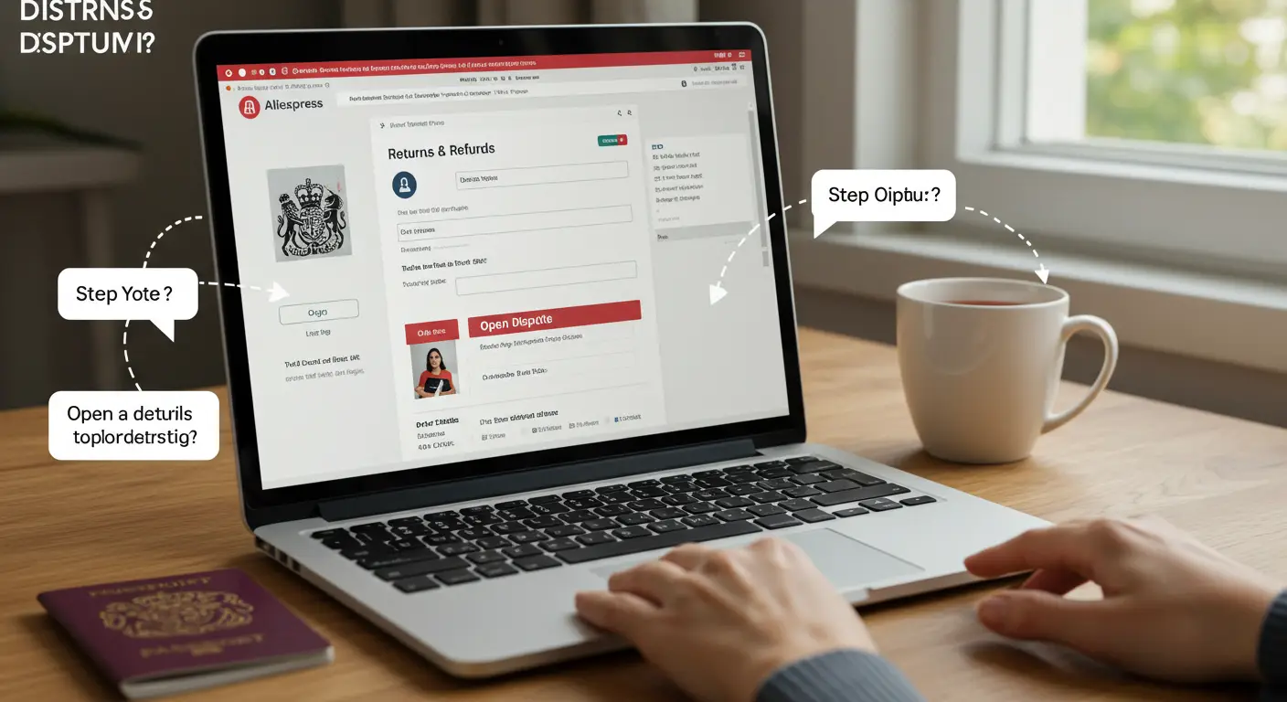 To open a dispute on AliExpress from the UK, log in to your account, go to