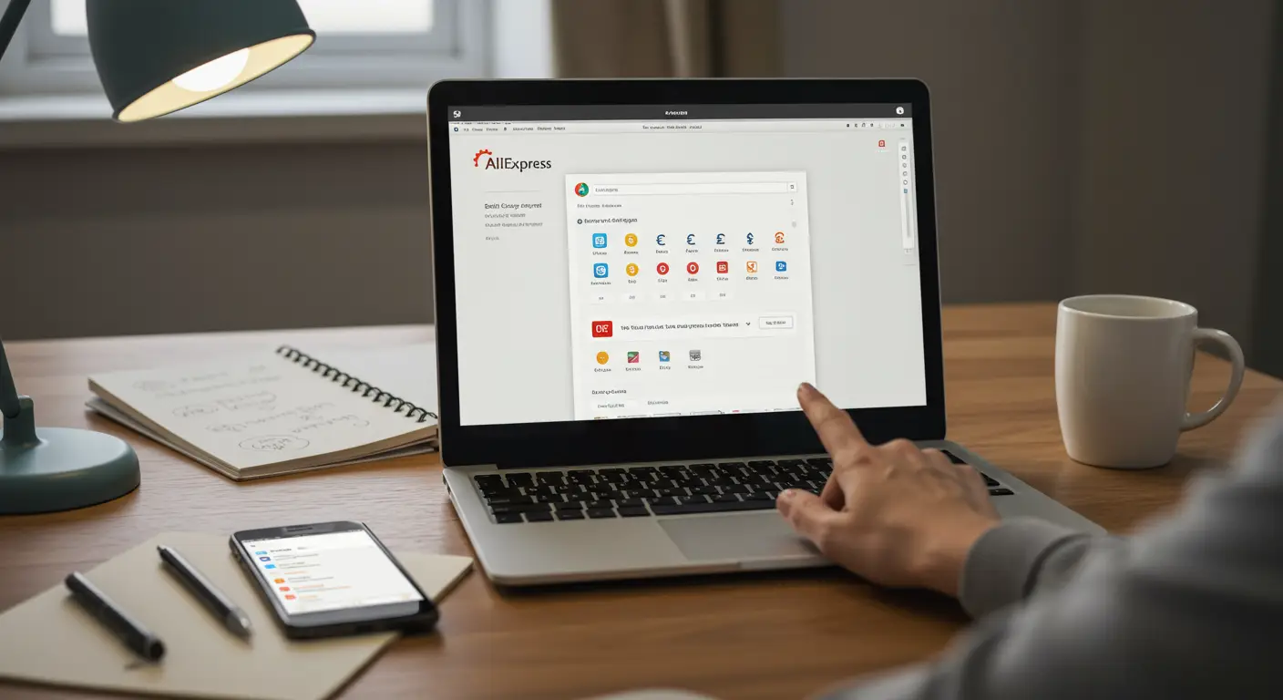 To set Currency and Language to English (UK) on AliExpress, click the flag icon at the top-right of the homepage, select
