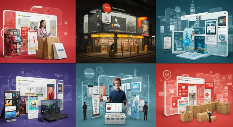 Top 10 AliExpress Alternatives 2025 – online shopping platforms, browsing diverse products, digital devices, and global delivery icons, representing affordable and convenient shopping options.