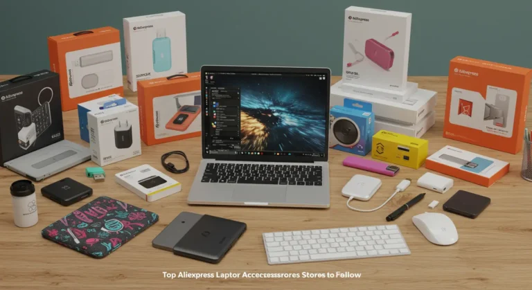 Top-rated AliExpress laptop accessories stores, showcasing stylish keyboards, cases, mice, and gadgets for online shoppers seeking the best tech deals in the UK.