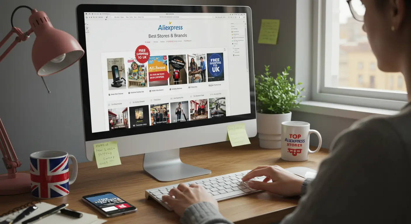 Top stores on AliExpress offering free shipping to the UK include TechDeals Store, Fashion Outlet Mall, and Home Essentials Store, providing a wide range of products at great prices with no extra shipping costs.